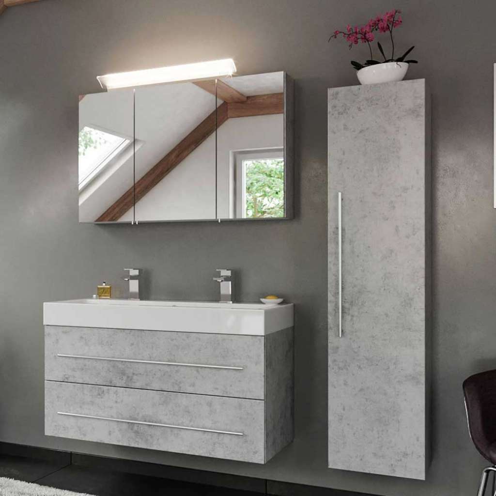 Badezimmermöbelset in Beton Grau hängend (3-teilig)
