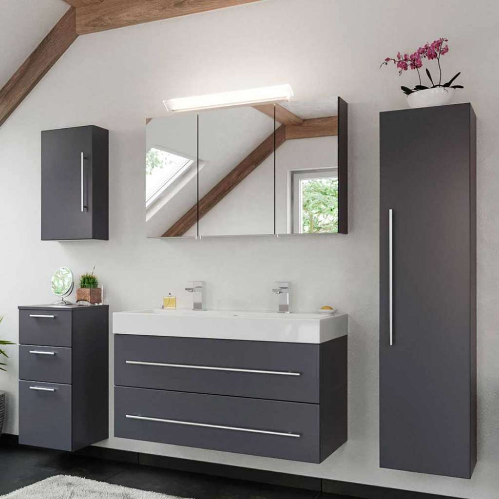 Hängendes Badezimmer Set in Anthrazit zwei Personen Waschtisch (5-teilig)