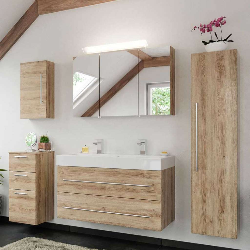 Badezimmer Kombination in Eiche hell komplett (5-teilig)