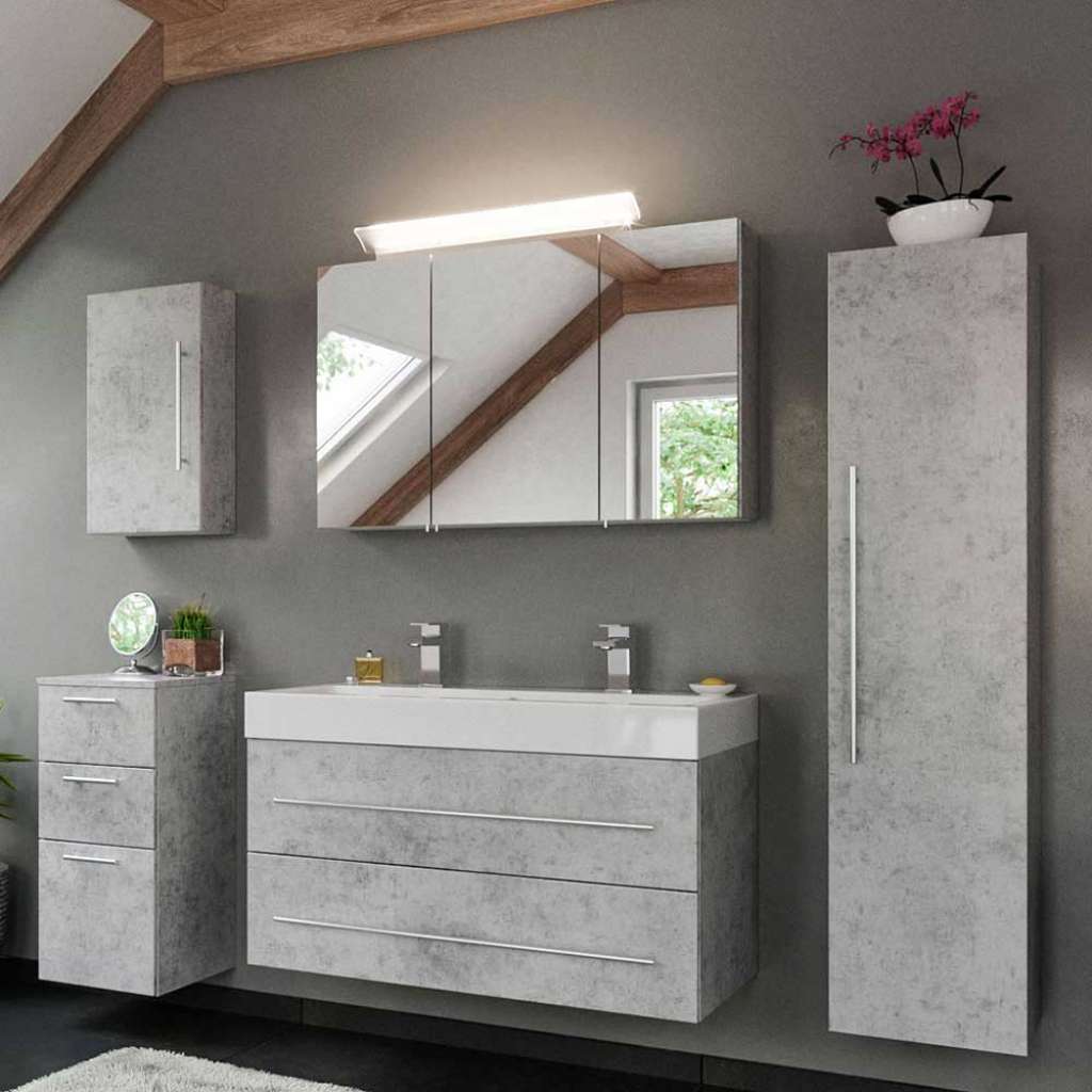 Badmöbel Set in Beton Grau Doppel Waschtisch (5-teilig)