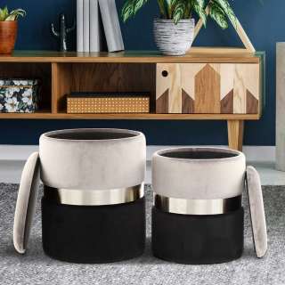 Hocker in Grau und Schwarz Samt Truhe (2-teilig)