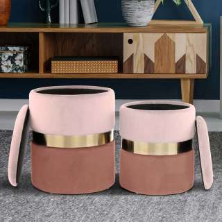 Polsterhocker Set in Altrosa Samt Goldfarben Edelstahl (2-teilig)