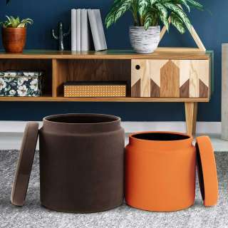 Polsterhocker in Orange und Braun Samt Stauraum (2-teilig)