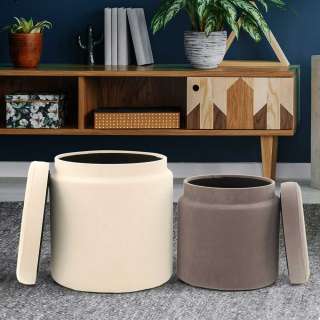Sitzhocker in Creme Weiß und Taupe Truhe (2-teilig)