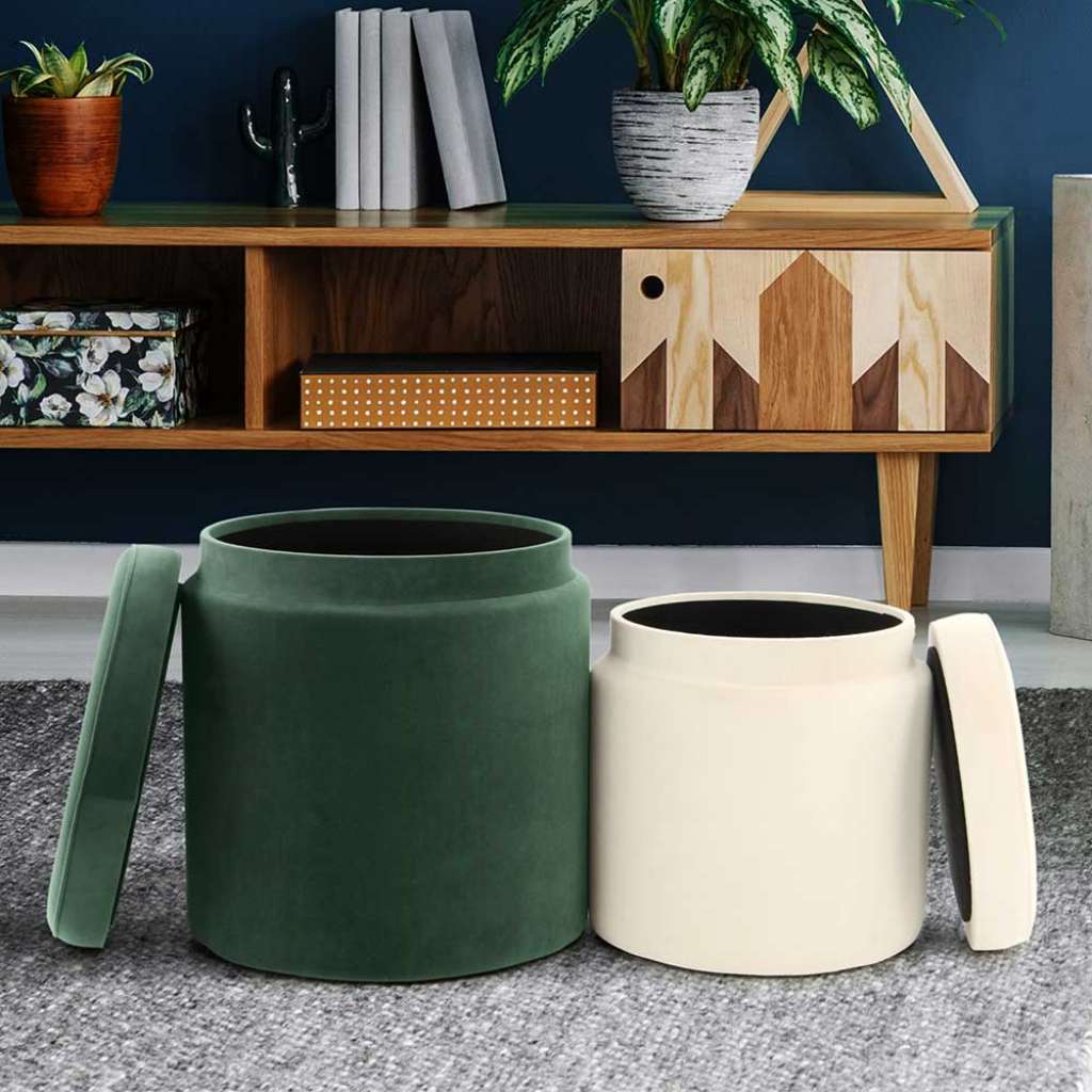 Stauraum Hocker in Grün und Creme Weiß Samtbezug (2-teilig)