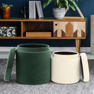 Stauraum Hocker in Grün und Creme Weiß Samtbezug (2-teilig)