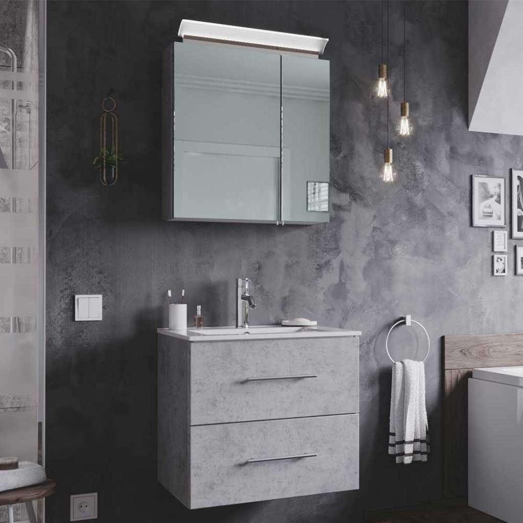 Badezimmermöbel Set in Beton Grau Wandmontage (2-teilig)
