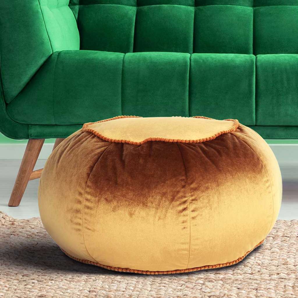 Pouf Hocker in Hellbraun Samt Orientalischen Design