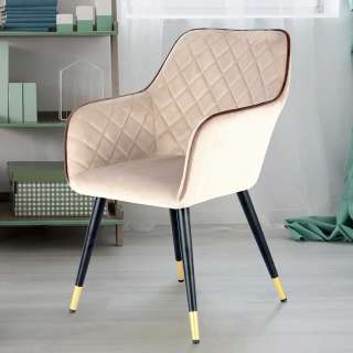 Armlehnen Esszimmerstuhl in Beige Samt modern