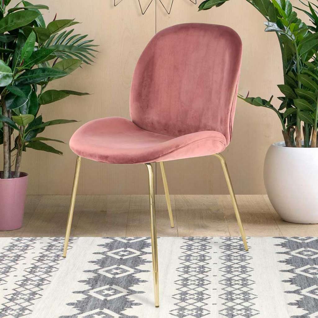 Esstisch Stühle in Altrosa Samt modern (2er Set)
