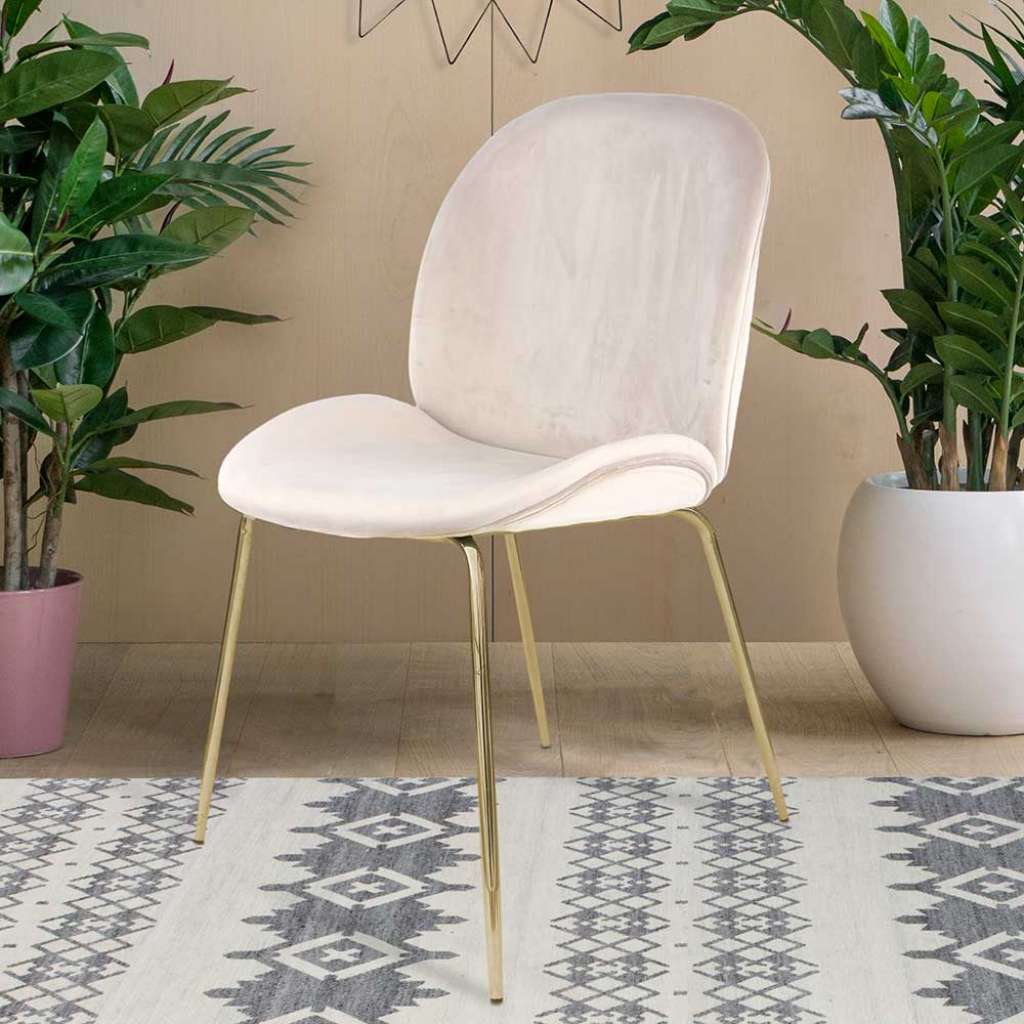 Samt Stühle in Beige Metallgestell in Messingfarben (2er Set)