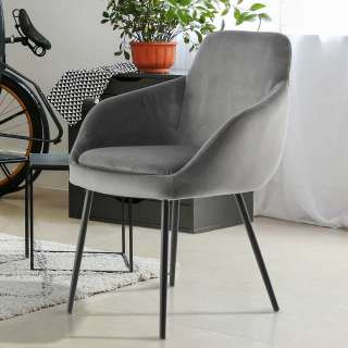 Esstisch Stühle in Grau Samt Eisengestell in Schwarz (2er Set)
