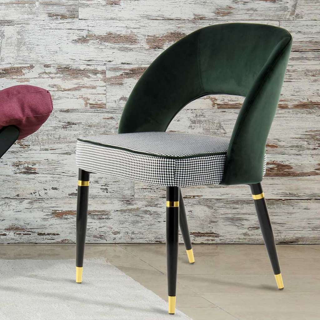Design Esszimmerstühle in Grün und Schwarz kariert modern (2er Set)