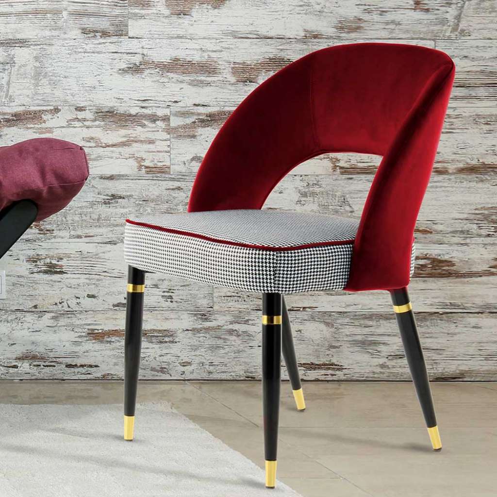 Design Polsterstühle in Rot und Schwarz kariert Metallgestell (2er Set)