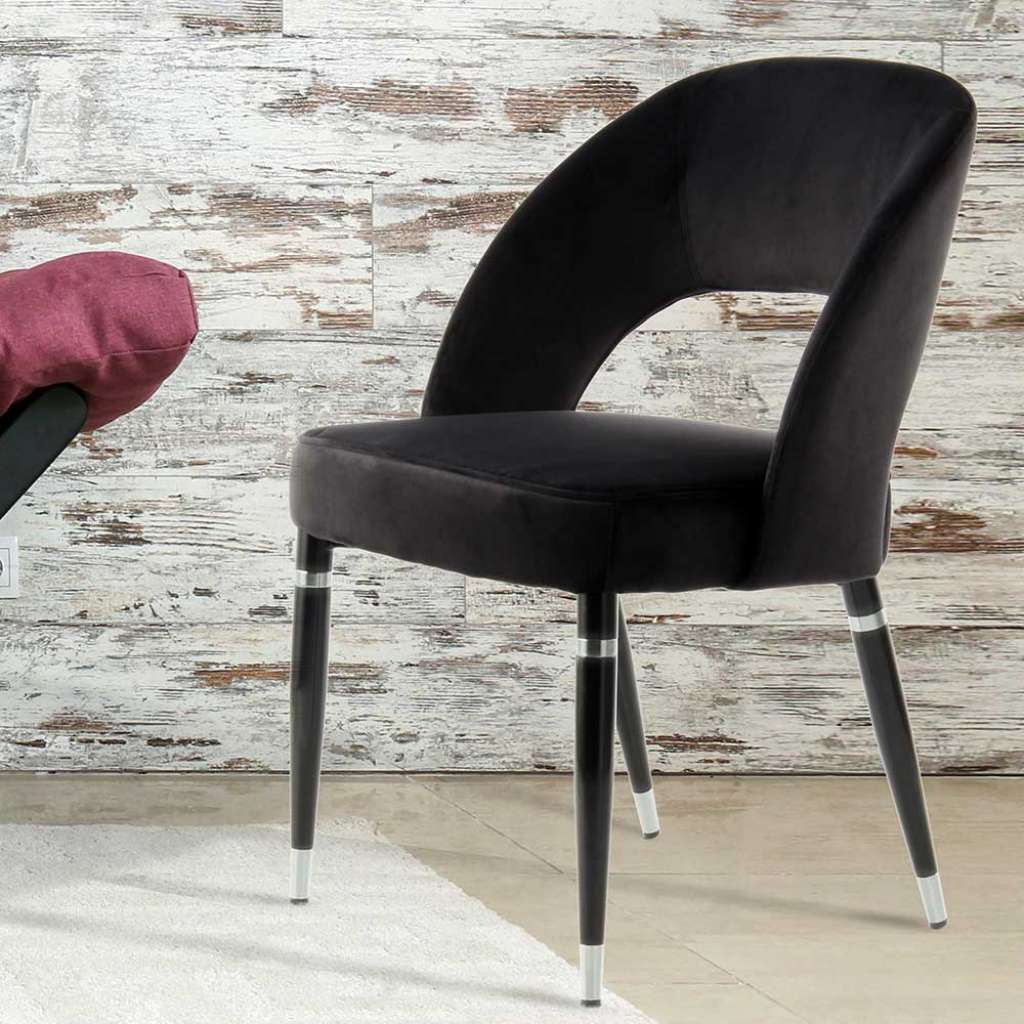 Esszimmerstühle in Schwarz Samt Metallgestell (2er Set)