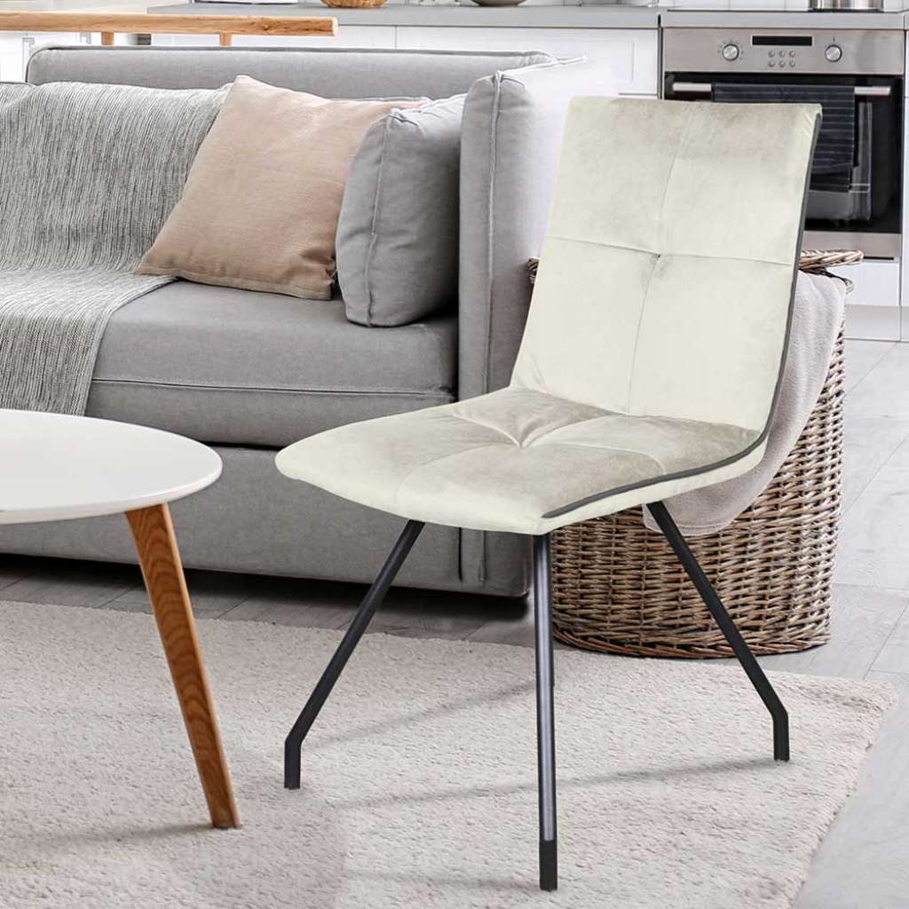Esszimmerstühle in Creme Weiß Samt Metallgestell (2er Set)