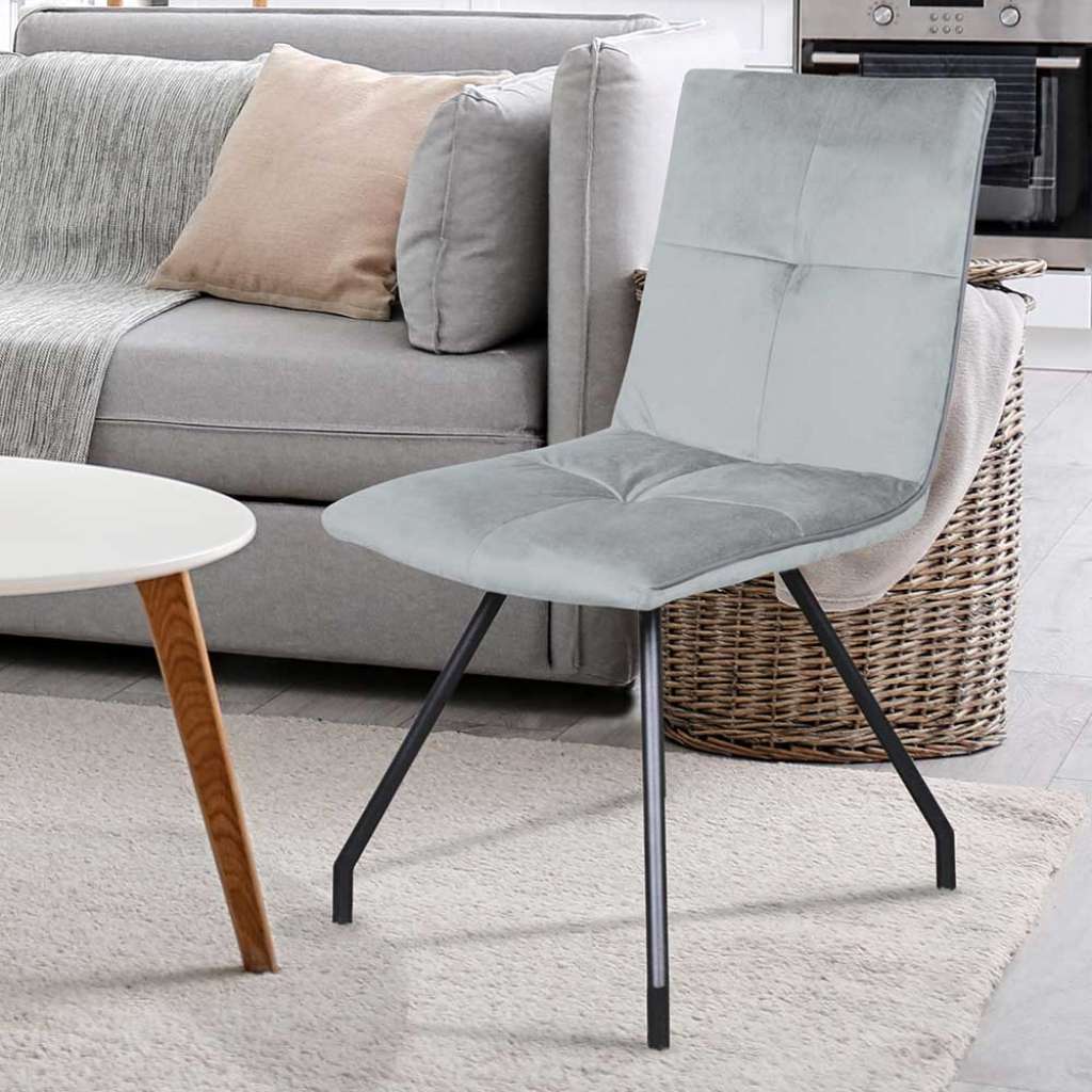 Design Stühle in Grau Samt Eisengestell (2er Set)