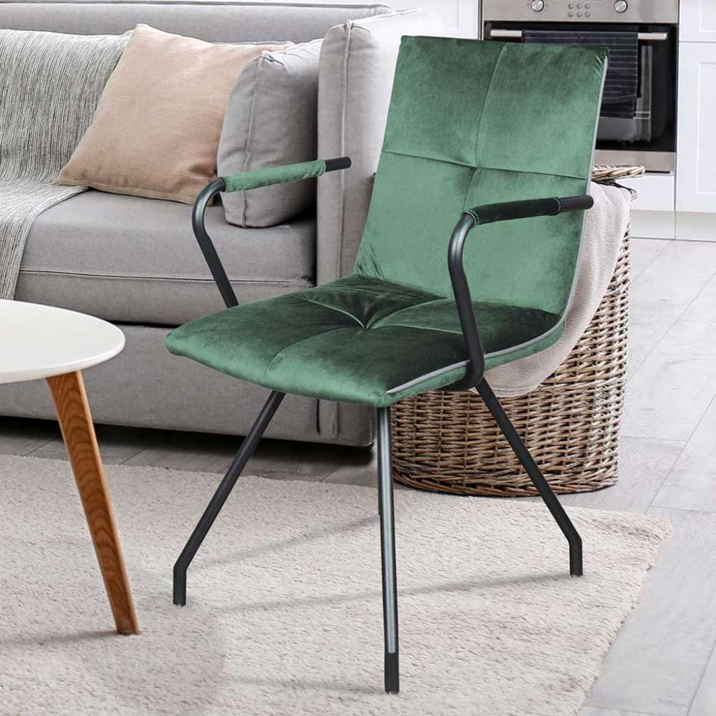 Samt Polsterstühle in Grün Metallgestell (2er Set)