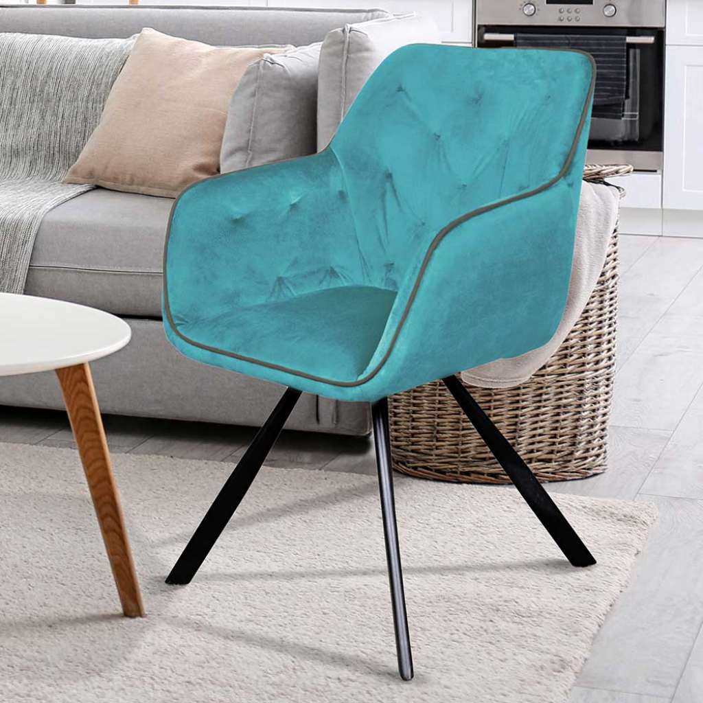 Esszimmerarmlehnstuhl in Blau Samt modern