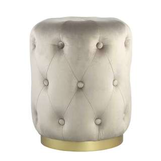 Polsterhocker in Beige Samt Chesterfield Look
