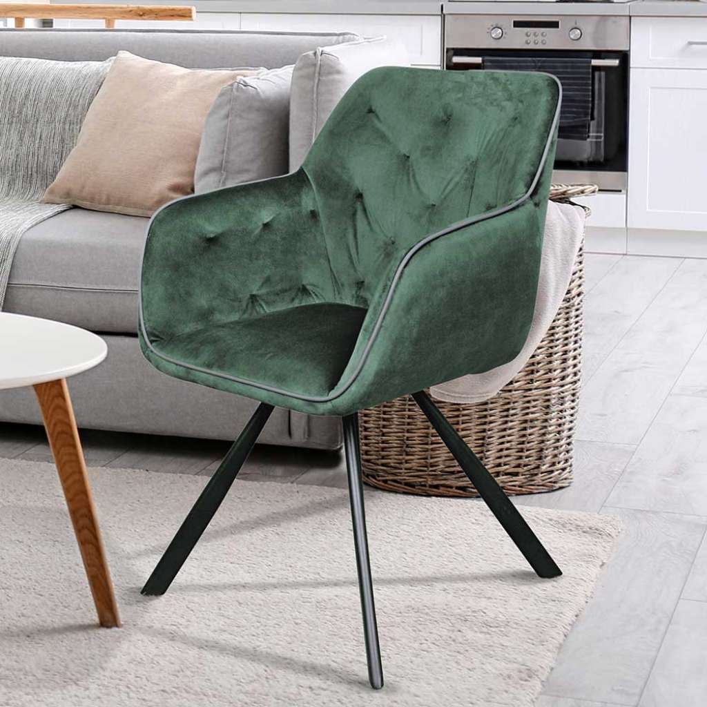 Esstisch Stuhl in Grün Samt Armlehnen