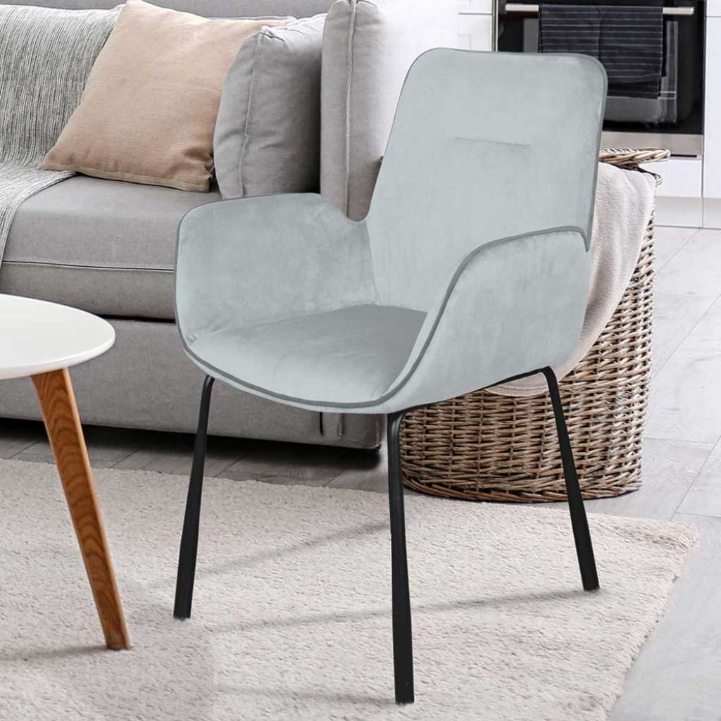 Samt Esszimmerstuhl in Grau Armlehnen