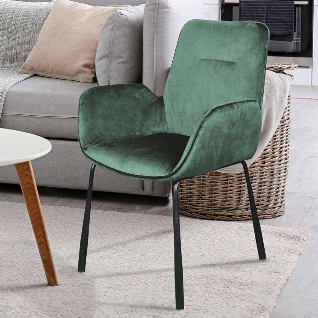 Samt Armlehnenstuhl in Grün Metallgestell