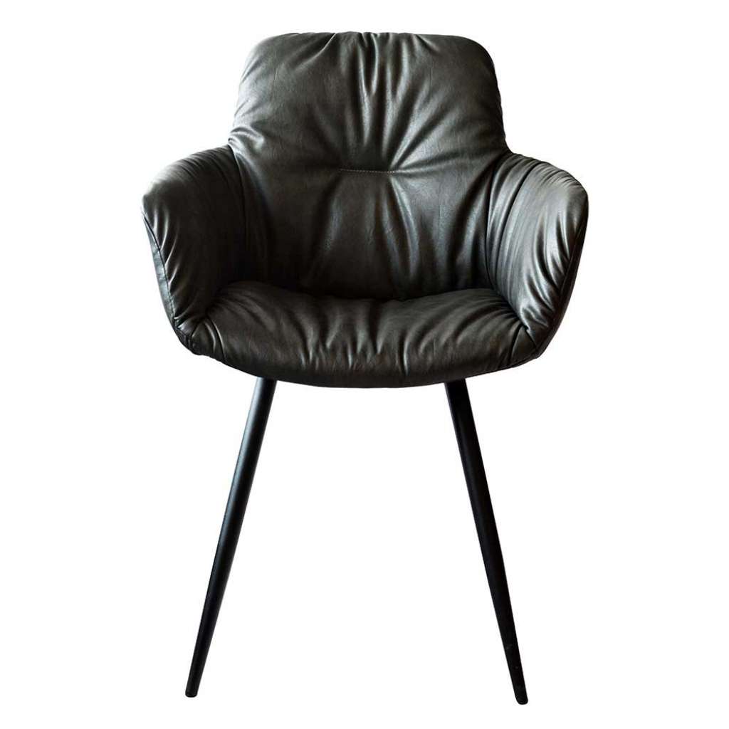 Küchensessel in Dunkelgrün und Schwarz Kunstleder und Metall (2er Set)