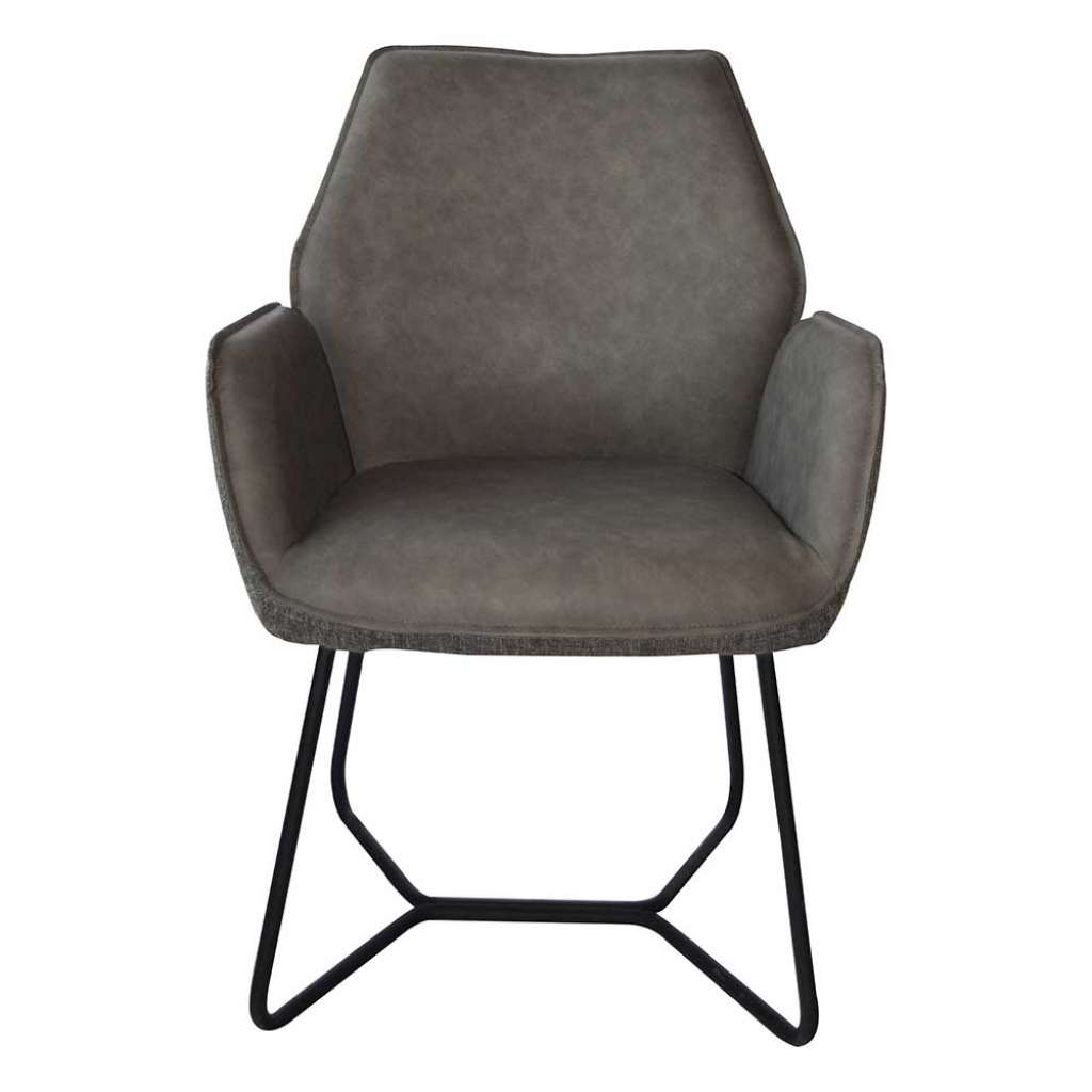 Armlehnenstühle in Grau und Schwarz Kunstleder und Webstoff (2er Set)