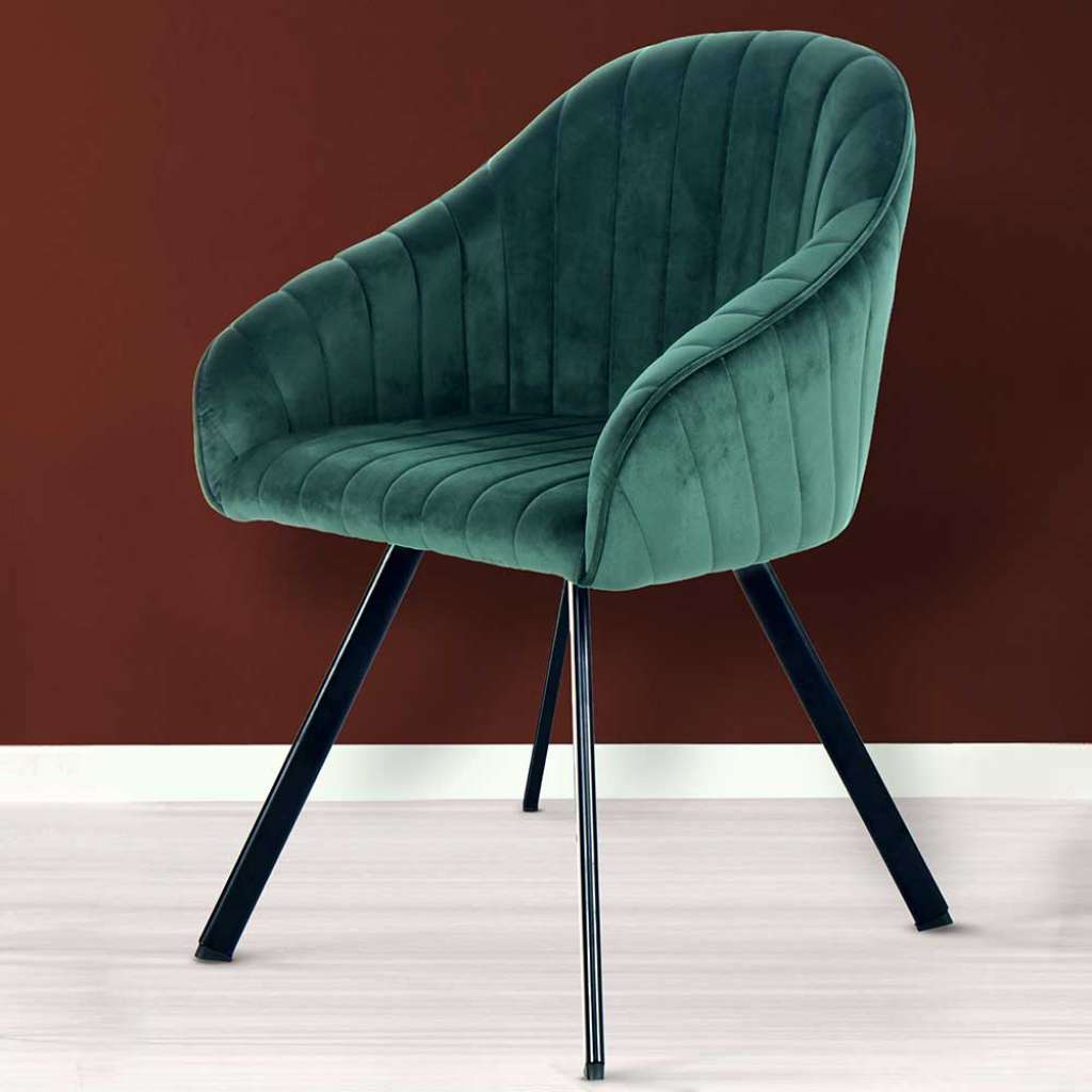 Samt Polsterstühle in Dunkelgrün Armlehnen (2er Set)