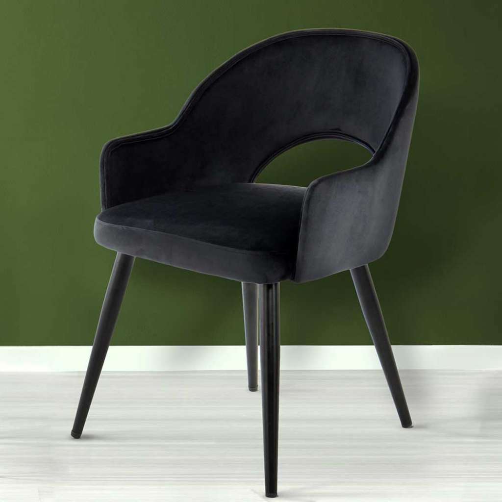 Esstisch Stühle im Retrostil Schwarz Samt (2er Set)