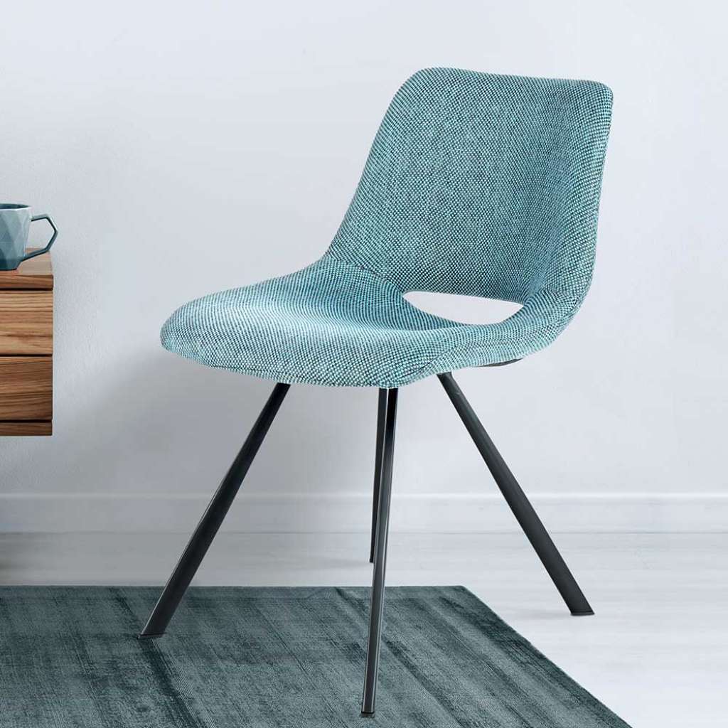 Retro Stühle in Blau Webstoff Metallgestell (2er Set)