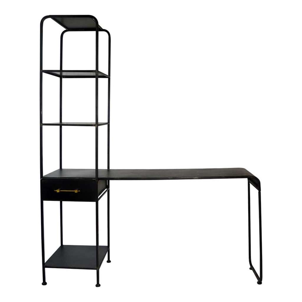 Designschreibtisch in Schwarz Metall Seitenregal