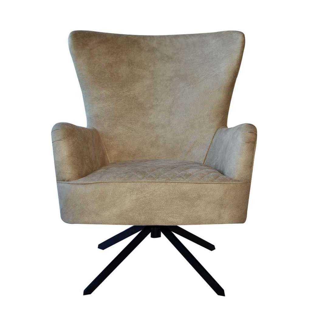 Ohrensessel in Beige Kunstleder drehbar
