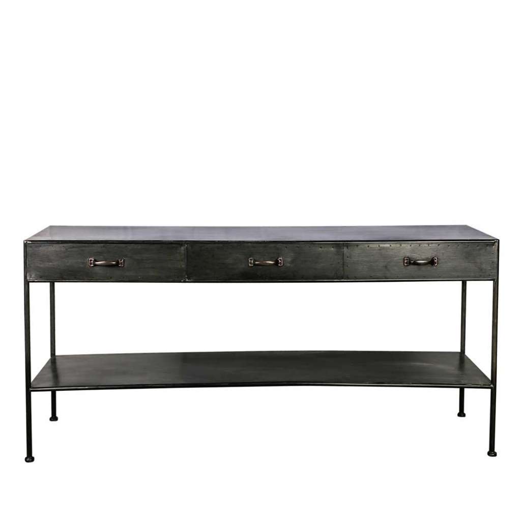 Wandtisch in Schwarz Metall drei Schubladen