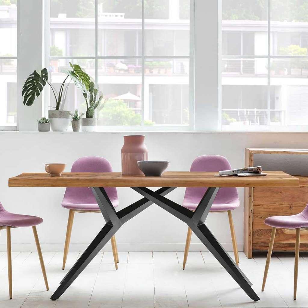 Esszimmertisch aus Eiche Massivholz und Eisen Loft Design