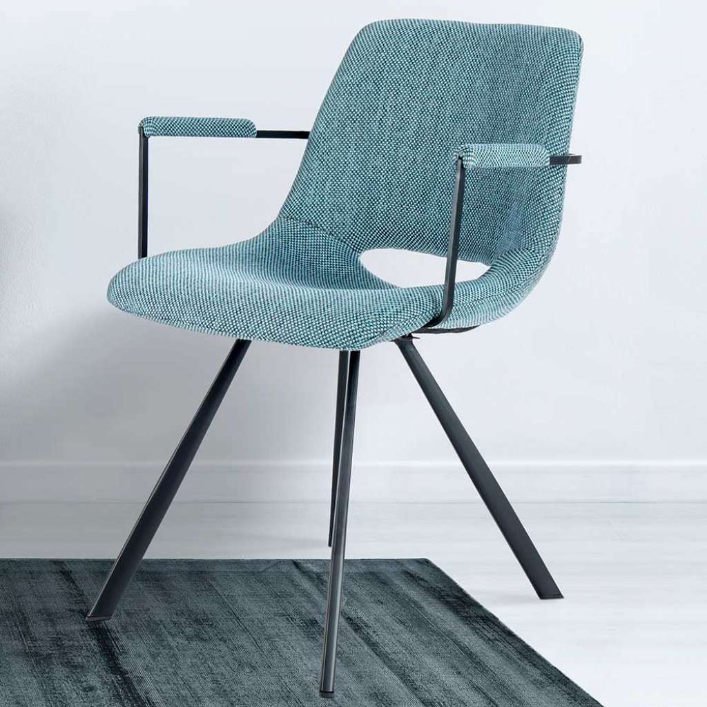 Armlehner in Blau Webstoff Retro Design (2er Set)