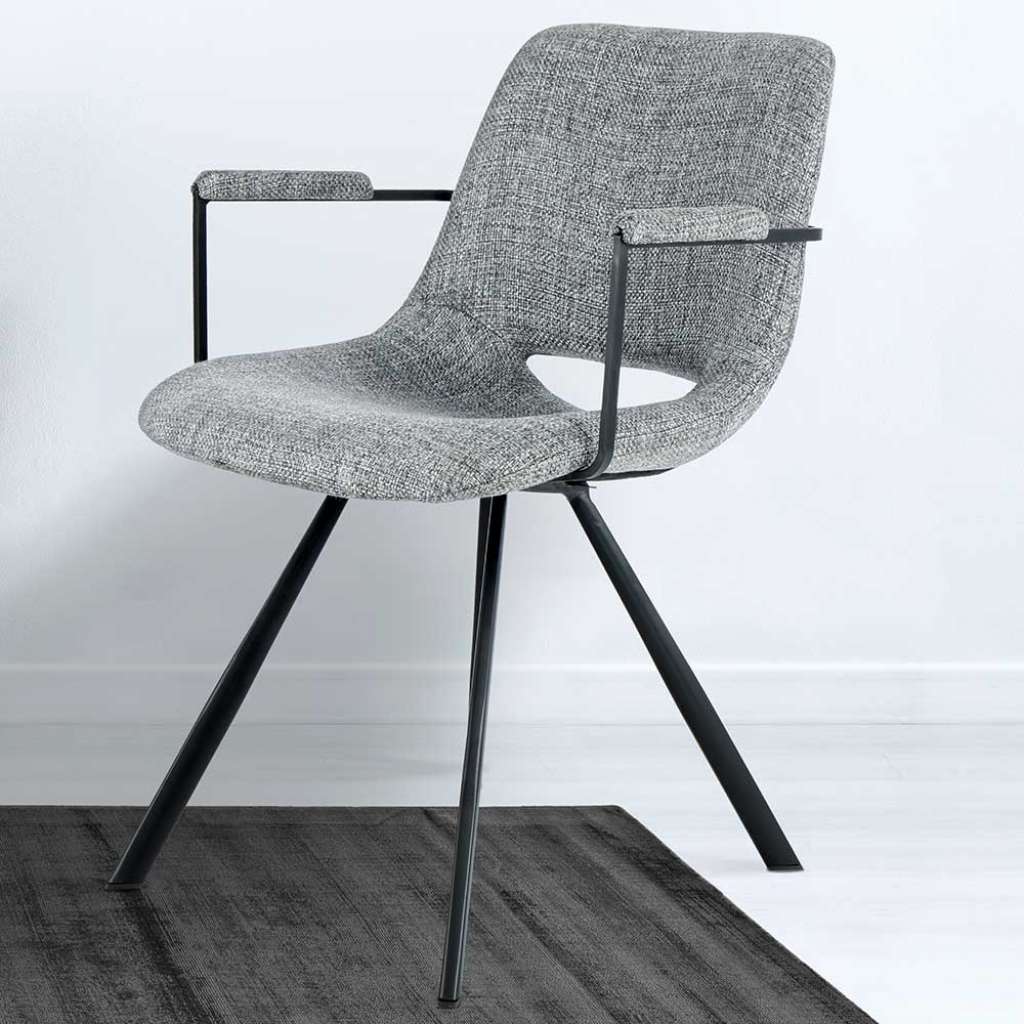 Armlehnenstühle in Grau Webstoff Retro Design (2er Set)