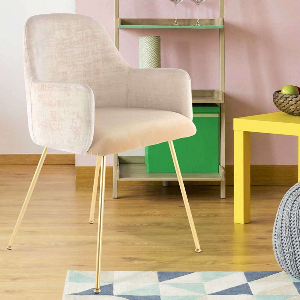 Samt Stuhl in Creme Weiß und Beige Armlehnen