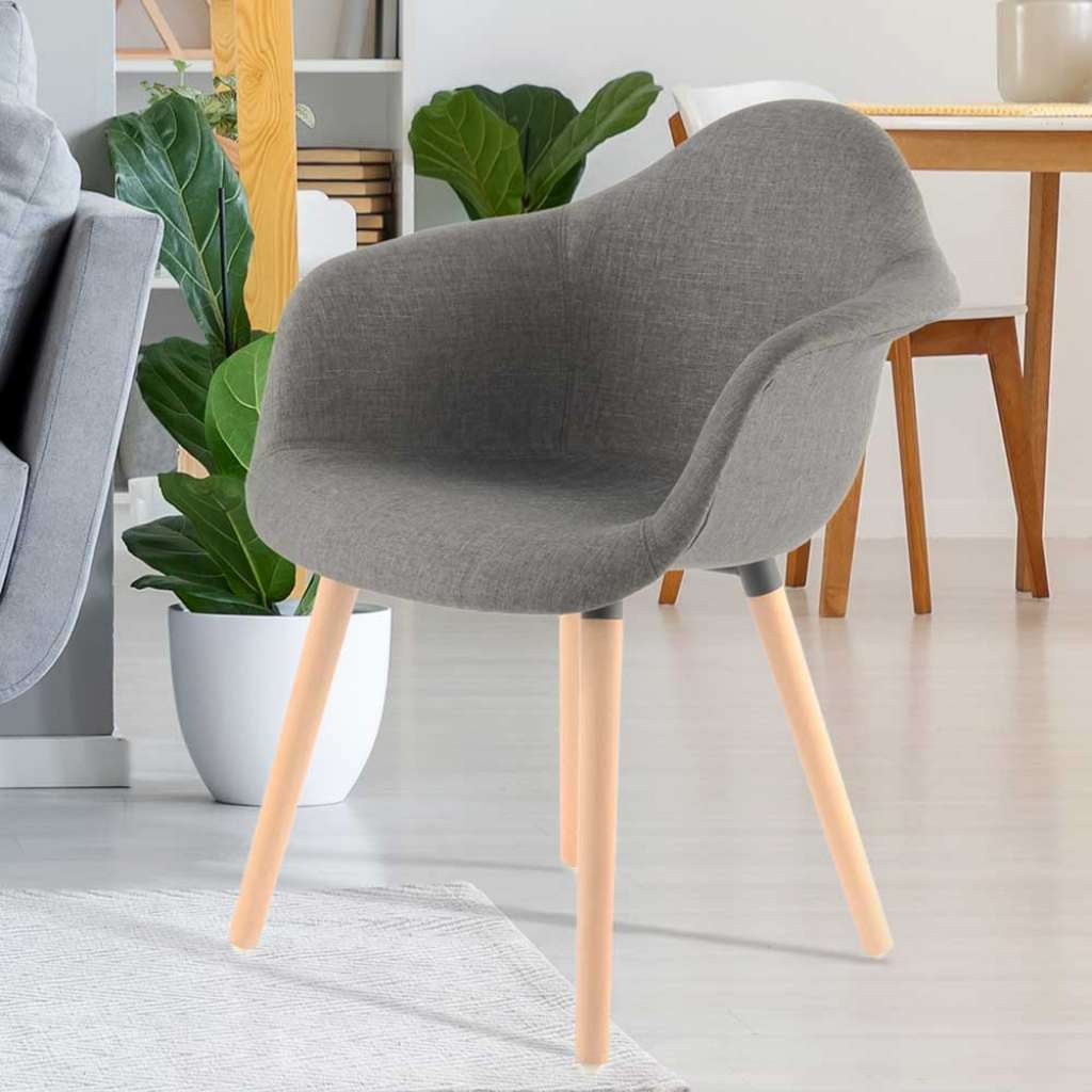 Armlehnenstühle in Grau Webstoff Massivholzgestell (2er Set)