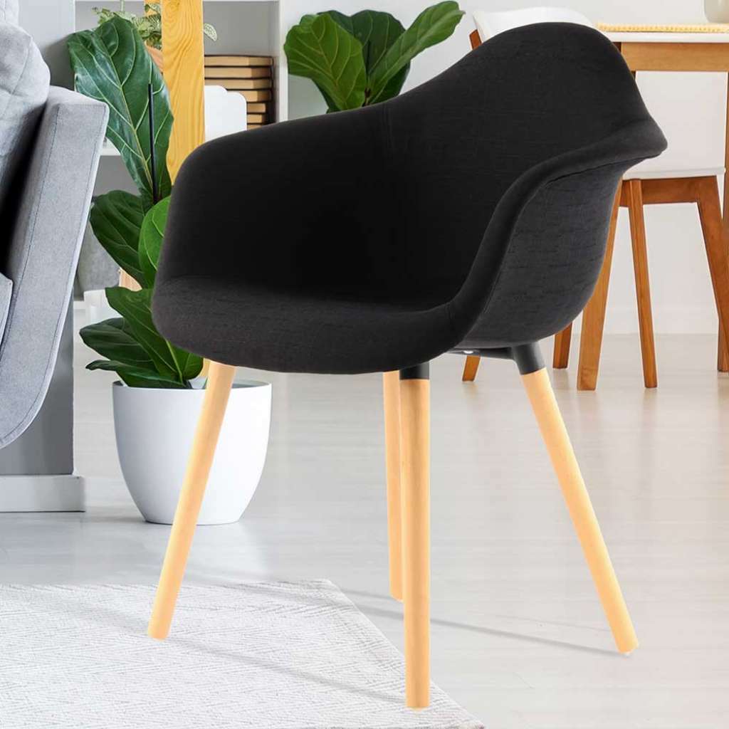 Armlehnen Polsterstühle in Schwarz Webstoff Skandi Design (2er Set)