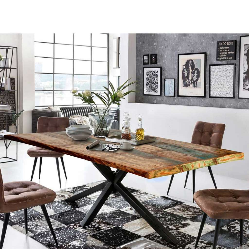 Recyclingholz Esstisch in Bunt und Schwarz Loft Style