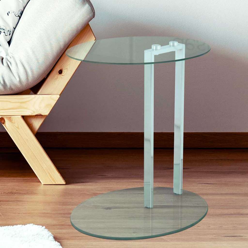 Runder Anstelltisch mit Klarglasplatte modern