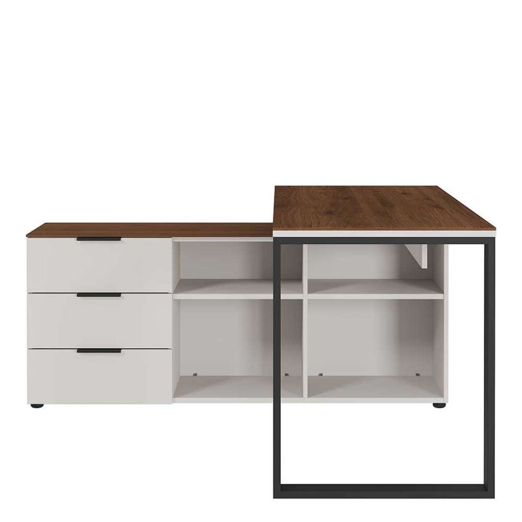 Computerschreibtisch in Creme Weiß und Nussbaum Optik 145 cm breit