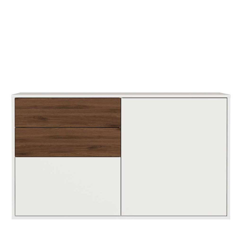 Schuhschrank in Creme und Nussbaumfarben zwei Schubladen
