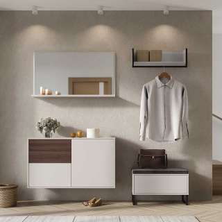Garderoben Set in Creme und Nussbaumfarben Made in Germany (4-teilig)