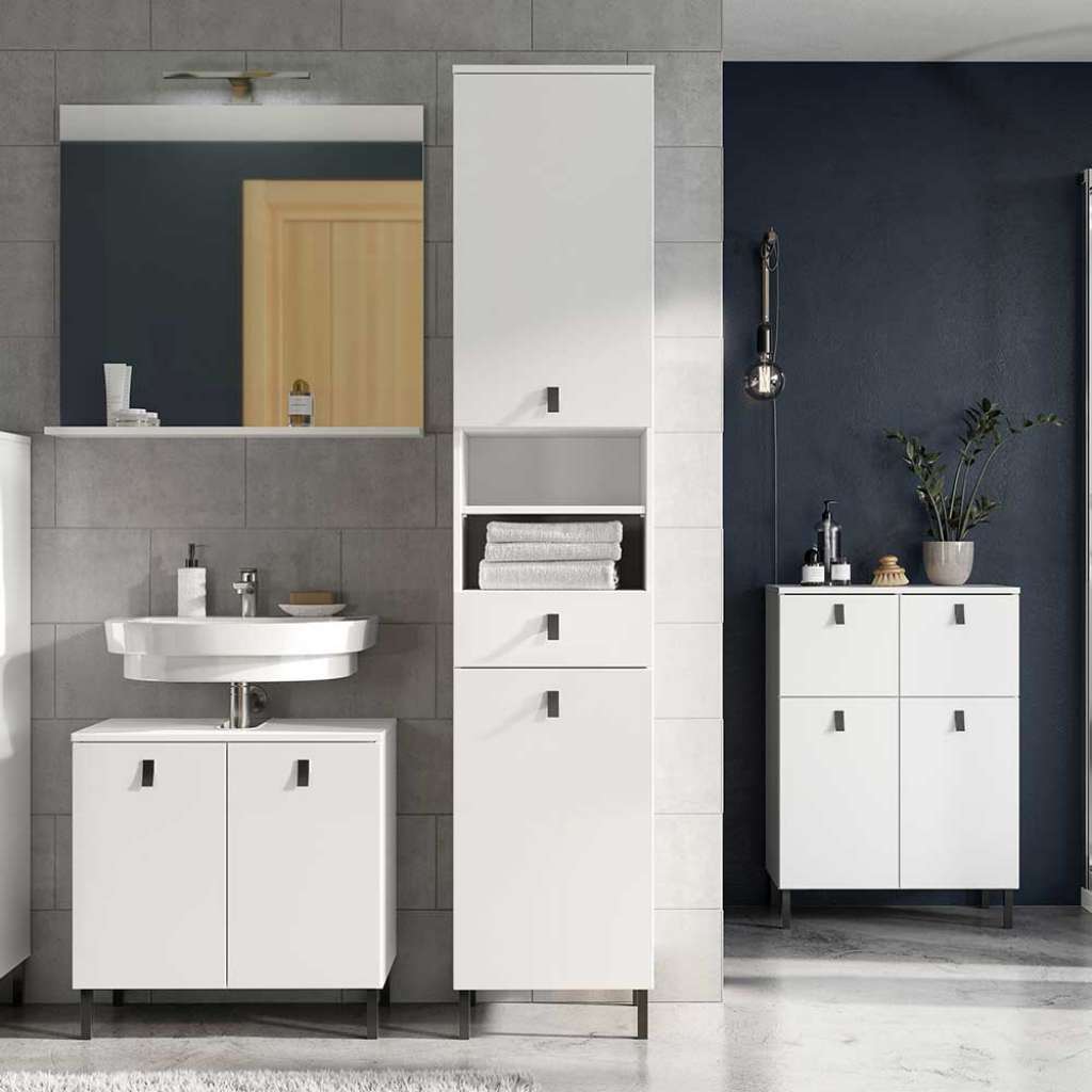 Badezimmer Kombination in Weiß LED Beleuchtung (4-teilig)