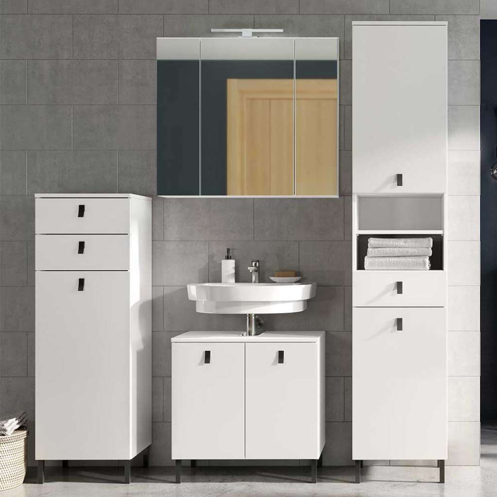 Waschplatz Set in Weiß 190 cm hoch (4-teilig)