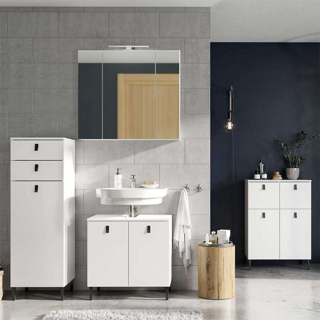 Badezimmer Kombination in Weiß LED Beleuchtung (4-teilig)