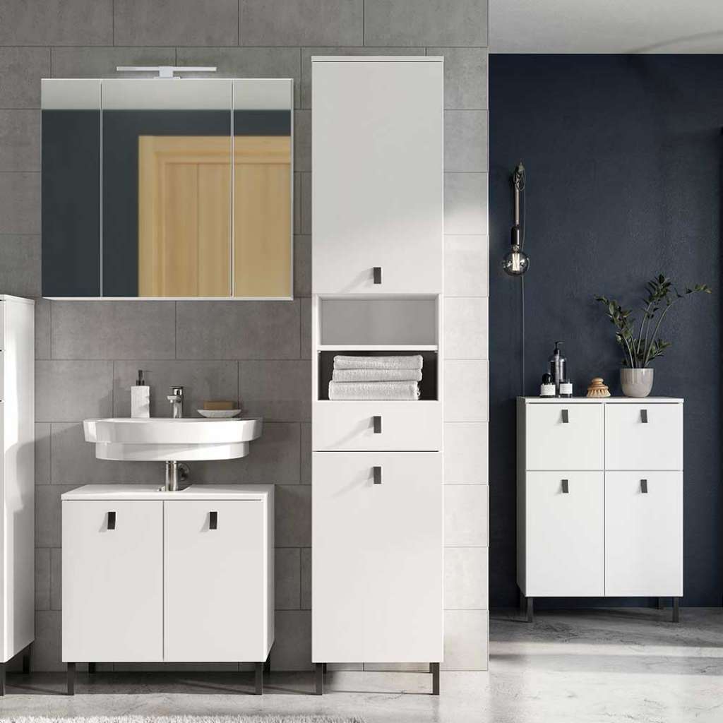 Badezimmermöbel Set in Weiß 175 cm breit (4-teilig)